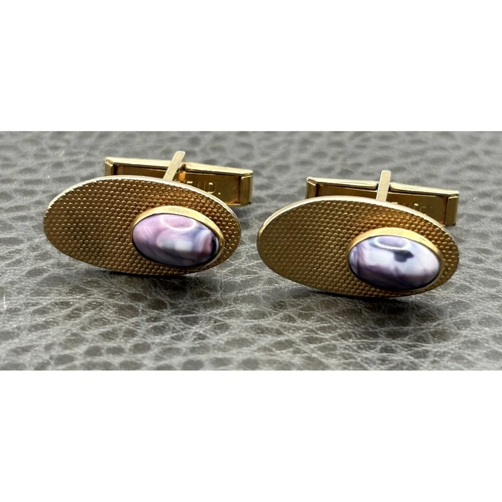 Vintage Oval Textured Purple Swirl Cufflinks Pat Pend Modernist Abstract